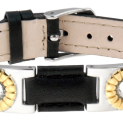 Sabona Black Leather Gem Duet Magnetic Bracelet