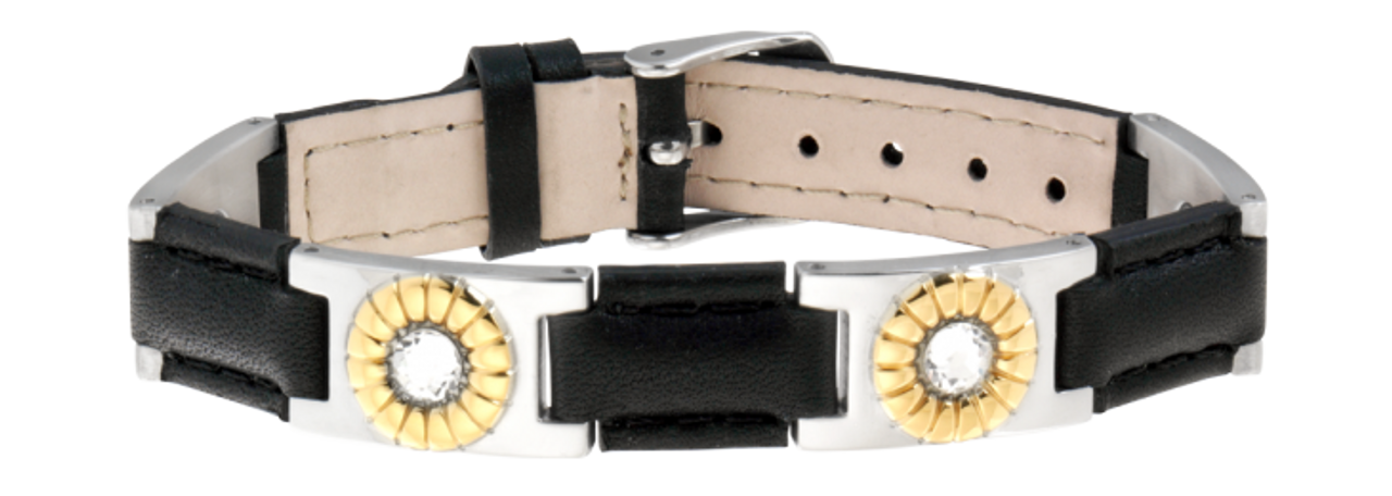 Sabona Black Leather Gem Duet Magnetic Bracelet 3 Sabona Black Leather Gem Duet Magnetic Bracelet