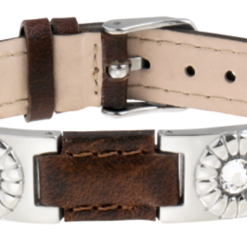 Sabona Brown Leather Gem Stainless Magnetic Bracelet